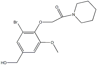 {3-bromo-5-methoxy-4-[2-oxo-2-(1-piperidinyl)ethoxy]phenyl}methanol 结构式