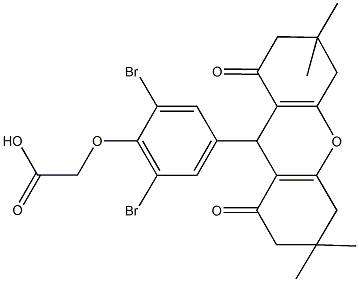 [2,6-dibromo-4-(3,3,6,6-tetramethyl-1,8-dioxo-2,3,4,5,6,7,8,9-octahydro-1H-xanthen-9-yl)phenoxy]acetic acid 结构式
