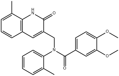 N-[(2-hydroxy-8-methyl-3-quinolinyl)methyl]-3,4-dimethoxy-N-(2-methylphenyl)benzamide 结构式