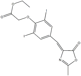 ethyl {2,6-diiodo-4-[(2-methyl-5-oxo-1,3-oxazol-4(5H)-ylidene)methyl]phenoxy}acetate 结构式