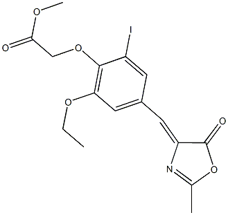 methyl {2-ethoxy-6-iodo-4-[(2-methyl-5-oxo-1,3-oxazol-4(5H)-ylidene)methyl]phenoxy}acetate 结构式