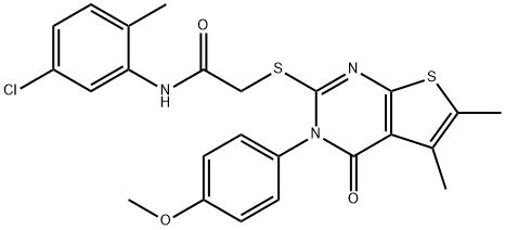 N-(5-chloro-2-methylphenyl)-2-{[3-(4-methoxyphenyl)-5,6-dimethyl-4-oxo-3,4-dihydrothieno[2,3-d]pyrimidin-2-yl]sulfanyl}acetamide 结构式