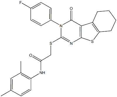 N-(2,4-dimethylphenyl)-2-{[3-(4-fluorophenyl)-4-oxo-3,4,5,6,7,8-hexahydro[1]benzothieno[2,3-d]pyrimidin-2-yl]sulfanyl}acetamide 结构式