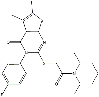 2-{[2-(2,6-dimethyl-1-piperidinyl)-2-oxoethyl]sulfanyl}-3-(4-fluorophenyl)-5,6-dimethylthieno[2,3-d]pyrimidin-4(3H)-one 结构式