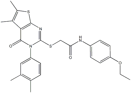 2-{[3-(3,4-dimethylphenyl)-5,6-dimethyl-4-oxo-3,4-dihydrothieno[2,3-d]pyrimidin-2-yl]sulfanyl}-N-(4-ethoxyphenyl)acetamide 结构式