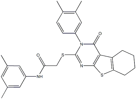 N-(3,5-dimethylphenyl)-2-{[3-(3,4-dimethylphenyl)-4-oxo-3,4,5,6,7,8-hexahydro[1]benzothieno[2,3-d]pyrimidin-2-yl]sulfanyl}acetamide 结构式