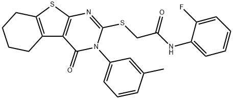 N-(2-fluorophenyl)-2-{[3-(3-methylphenyl)-4-oxo-3,4,5,6,7,8-hexahydro[1]benzothieno[2,3-d]pyrimidin-2-yl]sulfanyl}acetamide 结构式