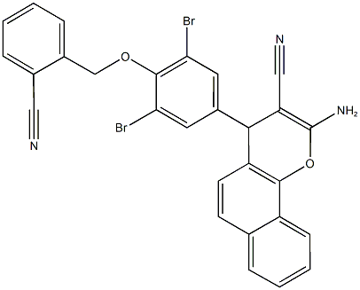2-amino-4-{3,5-dibromo-4-[(2-cyanobenzyl)oxy]phenyl}-4H-benzo[h]chromene-3-carbonitrile 结构式