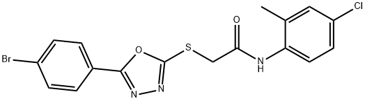 2-{[5-(4-bromophenyl)-1,3,4-oxadiazol-2-yl]sulfanyl}-N-(4-chloro-2-methylphenyl)acetamide 结构式