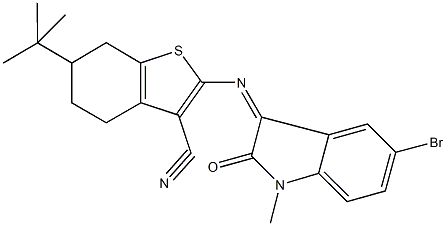 2-[(5-bromo-1-methyl-2-oxo-1,2-dihydro-3H-indol-3-ylidene)amino]-6-tert-butyl-4,5,6,7-tetrahydro-1-benzothiophene-3-carbonitrile 结构式
