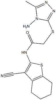 2-[(4-amino-5-methyl-4H-1,2,4-triazol-3-yl)sulfanyl]-N-(3-cyano-4,5,6,7-tetrahydro-1-benzothien-2-yl)acetamide 结构式