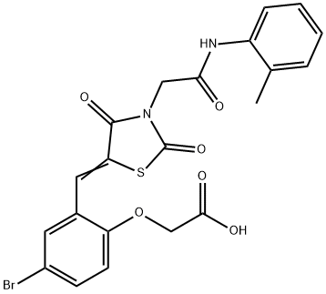 [4-bromo-2-({2,4-dioxo-3-[2-oxo-2-(2-toluidino)ethyl]-1,3-thiazolidin-5-ylidene}methyl)phenoxy]acetic acid 结构式