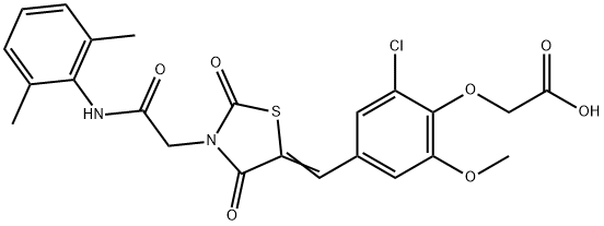 [2-chloro-4-({3-[2-(2,6-dimethylanilino)-2-oxoethyl]-2,4-dioxo-1,3-thiazolidin-5-ylidene}methyl)-6-methoxyphenoxy]acetic acid 结构式