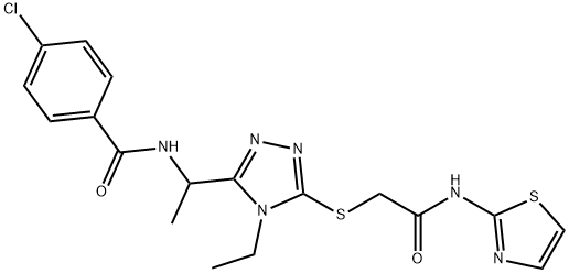 4-chloro-N-[1-(4-ethyl-5-{[2-oxo-2-(1,3-thiazol-2-ylamino)ethyl]sulfanyl}-4H-1,2,4-triazol-3-yl)ethyl]benzamide 结构式