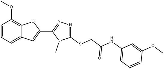 2-{[5-(7-methoxy-1-benzofuran-2-yl)-4-methyl-4H-1,2,4-triazol-3-yl]sulfanyl}-N-(3-methoxyphenyl)acetamide 结构式