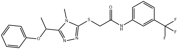 2-{[4-methyl-5-(1-phenoxyethyl)-4H-1,2,4-triazol-3-yl]sulfanyl}-N-[3-(trifluoromethyl)phenyl]acetamide 结构式