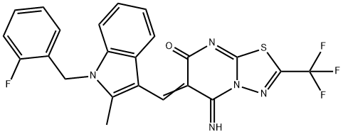 6-{[1-(2-fluorobenzyl)-2-methyl-1H-indol-3-yl]methylene}-5-imino-2-(trifluoromethyl)-5,6-dihydro-7H-[1,3,4]thiadiazolo[3,2-a]pyrimidin-7-one 结构式