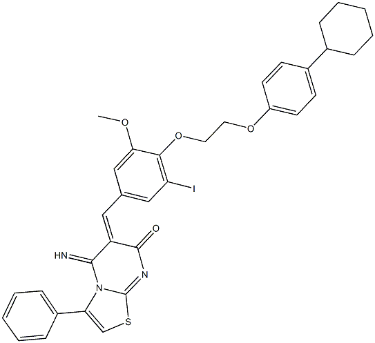 6-{4-[2-(4-cyclohexylphenoxy)ethoxy]-3-iodo-5-methoxybenzylidene}-5-imino-3-phenyl-5,6-dihydro-7H-[1,3]thiazolo[3,2-a]pyrimidin-7-one 结构式