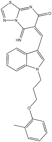 5-imino-6-({1-[3-(2-methylphenoxy)propyl]-1H-indol-3-yl}methylene)-5,6-dihydro-7H-[1,3,4]thiadiazolo[3,2-a]pyrimidin-7-one 结构式