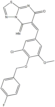 6-{3-chloro-4-[(4-fluorobenzyl)oxy]-5-methoxybenzylidene}-5-imino-5,6-dihydro-7H-[1,3,4]thiadiazolo[3,2-a]pyrimidin-7-one 结构式