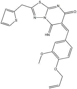 6-[4-(allyloxy)-3-methoxybenzylidene]-5-imino-2-(thien-2-ylmethyl)-5,6-dihydro-7H-[1,3,4]thiadiazolo[3,2-a]pyrimidin-7-one 结构式