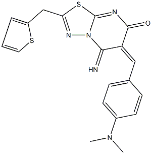 6-[4-(dimethylamino)benzylidene]-5-imino-2-(thien-2-ylmethyl)-5,6-dihydro-7H-[1,3,4]thiadiazolo[3,2-a]pyrimidin-7-one 结构式