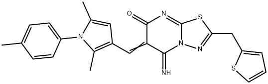 6-{[2,5-dimethyl-1-(4-methylphenyl)-1H-pyrrol-3-yl]methylene}-5-imino-2-(2-thienylmethyl)-5,6-dihydro-7H-[1,3,4]thiadiazolo[3,2-a]pyrimidin-7-one 结构式