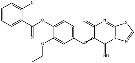 2-ethoxy-4-[(5-imino-7-oxo-5H-[1,3,4]thiadiazolo[3,2-a]pyrimidin-6(7H)-ylidene)methyl]phenyl 2-chlorobenzoate 结构式
