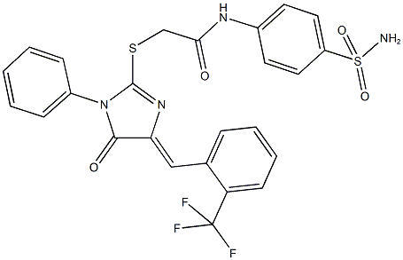 N-[4-(aminosulfonyl)phenyl]-2-({5-oxo-1-phenyl-4-[2-(trifluoromethyl)benzylidene]-4,5-dihydro-1H-imidazol-2-yl}sulfanyl)acetamide 结构式