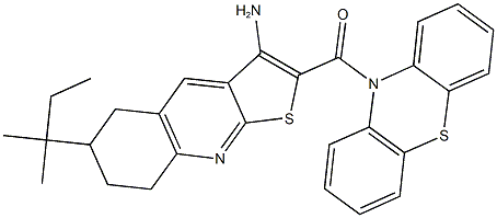 6-tert-pentyl-2-(10H-phenothiazin-10-ylcarbonyl)-5,6,7,8-tetrahydrothieno[2,3-b]quinolin-3-amine 结构式