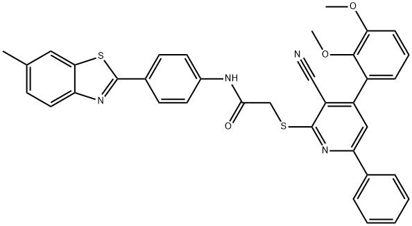 2-{[3-cyano-4-(2,3-dimethoxyphenyl)-6-phenylpyridin-2-yl]sulfanyl}-N-[4-(6-methyl-1,3-benzothiazol-2-yl)phenyl]acetamide 结构式