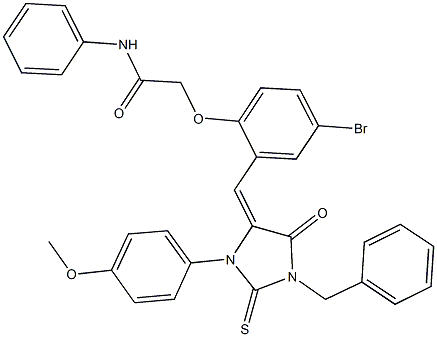 2-(2-{[1-benzyl-3-(4-methoxyphenyl)-5-oxo-2-thioxo-4-imidazolidinylidene]methyl}-4-bromophenoxy)-N-phenylacetamide 结构式