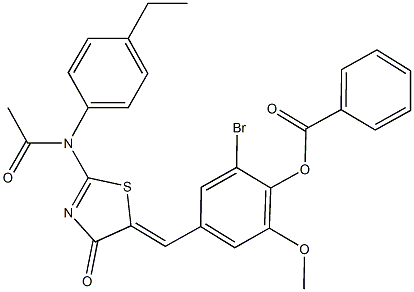 4-[(2-(acetyl-4-ethylanilino)-4-oxo-1,3-thiazol-5(4H)-ylidene)methyl]-2-bromo-6-methoxyphenyl benzoate 结构式