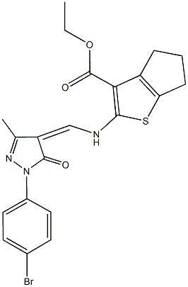 ethyl 2-({[1-(4-bromophenyl)-3-methyl-5-oxo-1,5-dihydro-4H-pyrazol-4-ylidene]methyl}amino)-5,6-dihydro-4H-cyclopenta[b]thiophene-3-carboxylate 结构式