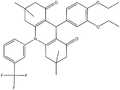 9-(3,4-diethoxyphenyl)-3,3,6,6-tetramethyl-10-[3-(trifluoromethyl)phenyl]-3,4,6,7,9,10-hexahydro-1,8(2H,5H)-acridinedione 结构式