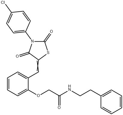 2-(2-{[3-(4-chlorophenyl)-2,4-dioxo-1,3-thiazolidin-5-ylidene]methyl}phenoxy)-N-(2-phenylethyl)acetamide 结构式
