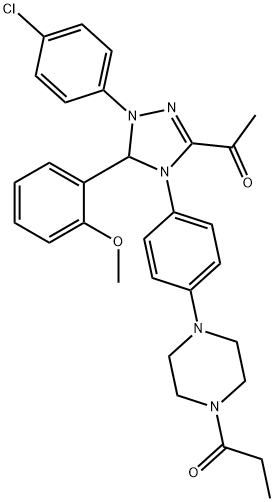 1-{1-(4-chlorophenyl)-5-(2-methoxyphenyl)-4-[4-(4-propionyl-1-piperazinyl)phenyl]-4,5-dihydro-1H-1,2,4-triazol-3-yl}ethanone 结构式