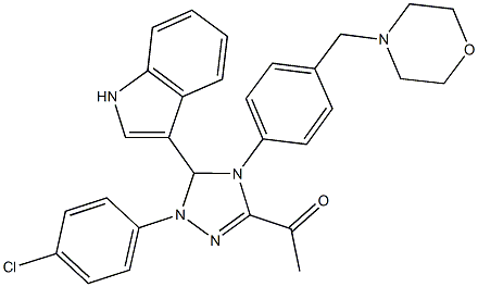 1-{1-(4-chlorophenyl)-5-(1H-indol-3-yl)-4-[4-(4-morpholinylmethyl)phenyl]-4,5-dihydro-1H-1,2,4-triazol-3-yl}ethanone 结构式