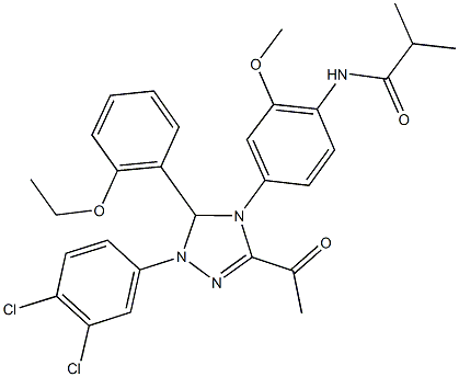 N-{4-[3-acetyl-1-(3,4-dichlorophenyl)-5-(2-ethoxyphenyl)-1,5-dihydro-4H-1,2,4-triazol-4-yl]-2-methoxyphenyl}-2-methylpropanamide 结构式