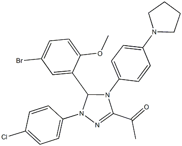 1-{5-(5-bromo-2-methoxyphenyl)-1-(4-chlorophenyl)-4-[4-(1-pyrrolidinyl)phenyl]-4,5-dihydro-1H-1,2,4-triazol-3-yl}ethanone 结构式