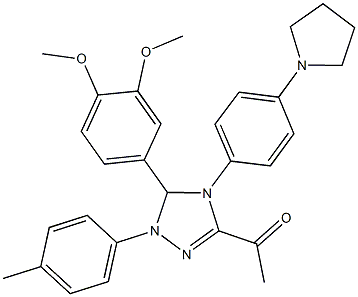 1-{5-(3,4-dimethoxyphenyl)-1-(4-methylphenyl)-4-[4-(1-pyrrolidinyl)phenyl]-4,5-dihydro-1H-1,2,4-triazol-3-yl}ethanone 结构式