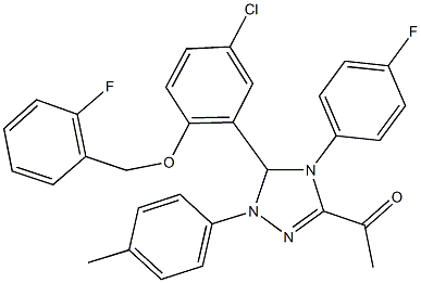 1-[5-{5-chloro-2-[(2-fluorobenzyl)oxy]phenyl}-4-(4-fluorophenyl)-1-(4-methylphenyl)-4,5-dihydro-1H-1,2,4-triazol-3-yl]ethanone 结构式