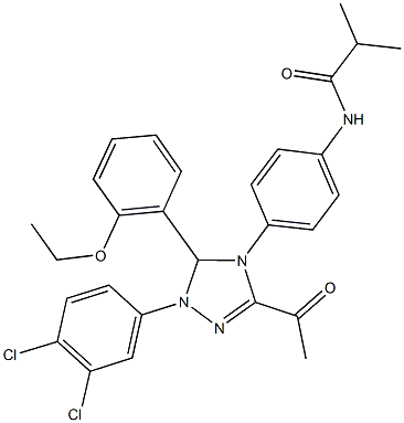 N-{4-[3-acetyl-1-(3,4-dichlorophenyl)-5-(2-ethoxyphenyl)-1,5-dihydro-4H-1,2,4-triazol-4-yl]phenyl}-2-methylpropanamide 结构式