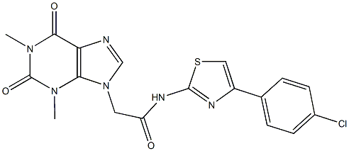 N-[4-(4-chlorophenyl)-1,3-thiazol-2-yl]-2-(1,3-dimethyl-2,6-dioxo-1,2,3,6-tetrahydro-9H-purin-9-yl)acetamide 结构式