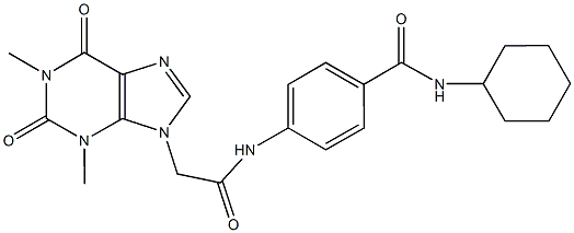 N-cyclohexyl-4-{[(1,3-dimethyl-2,6-dioxo-1,2,3,6-tetrahydro-9H-purin-9-yl)acetyl]amino}benzamide 结构式