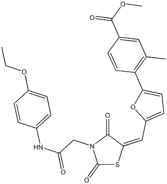 methyl 4-[5-({3-[2-(4-ethoxyanilino)-2-oxoethyl]-2,4-dioxo-1,3-thiazolidin-5-ylidene}methyl)-2-furyl]-3-methylbenzoate 结构式