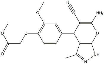 methyl [4-(6-amino-5-cyano-3-methyl-1,4-dihydropyrano[2,3-c]pyrazol-4-yl)-2-methoxyphenoxy]acetate 结构式