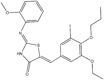 5-(3-ethoxy-5-iodo-4-propoxybenzylidene)-2-[(2-methoxyphenyl)imino]-1,3-thiazolidin-4-one 结构式