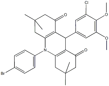 10-(4-bromophenyl)-9-(3-chloro-4,5-dimethoxyphenyl)-3,3,6,6-tetramethyl-3,4,6,7,9,10-hexahydro-1,8(2H,5H)-acridinedione 结构式