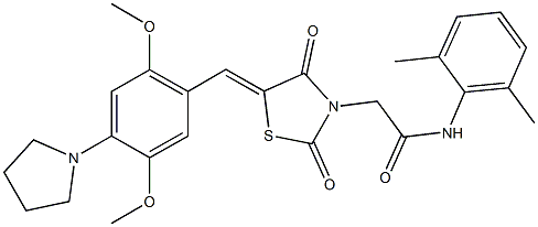 2-{5-[2,5-dimethoxy-4-(1-pyrrolidinyl)benzylidene]-2,4-dioxo-1,3-thiazolidin-3-yl}-N-(2,6-dimethylphenyl)acetamide 结构式